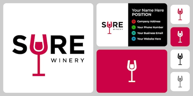 Letter u wordmark wine logo design with business card template