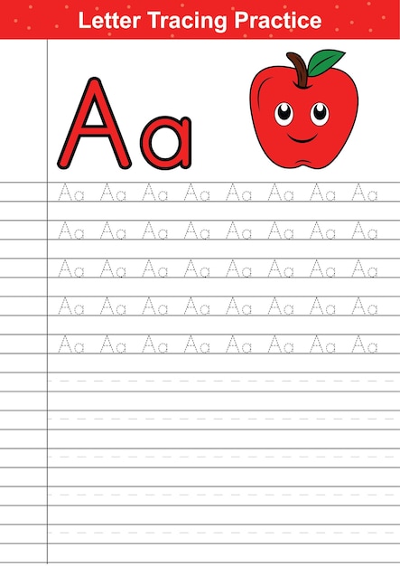 Letter A uppercase an lowercase with vector illustration alphabet tracing practice worksheet of App