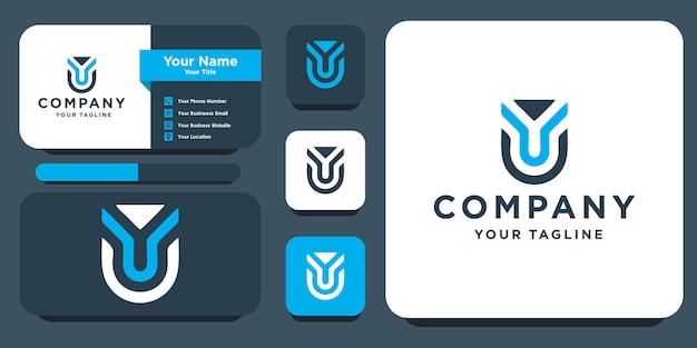 Letter uv or vu monogram logo with business card design premium vector premium vector