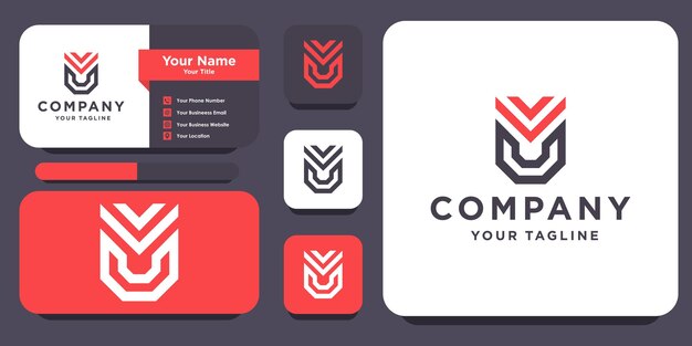 名刺デザインプレミアムベクトルプレミアムベクトルと文字UVまたはVUモノグラムロゴ