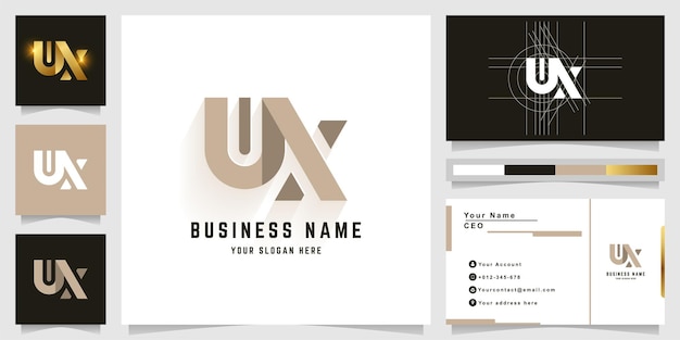 Logo monogramma lettera ux o nx con design biglietto da visita