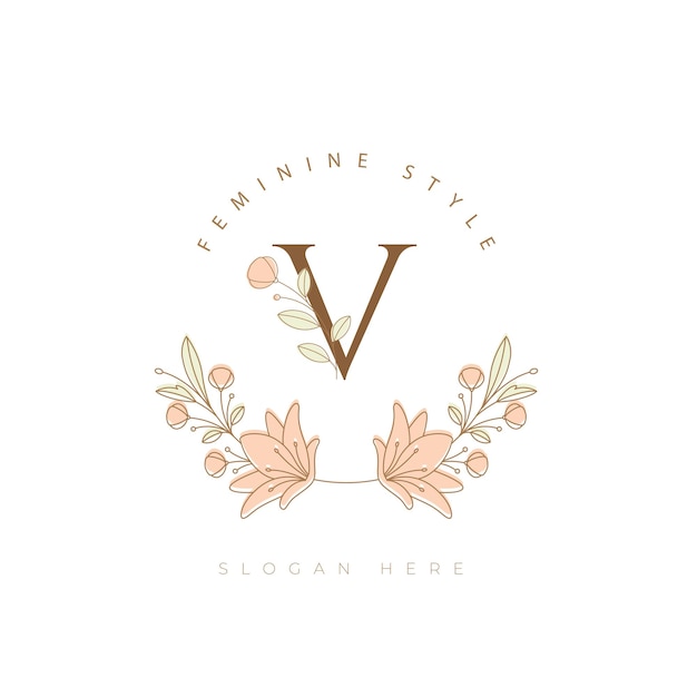 Vector letter v bloem moderne minimalistische bloemen lettertype botanische schoonheid logo ontwerp vectorillustratie