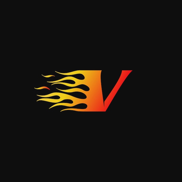 Vector letter v burning flame logo design template