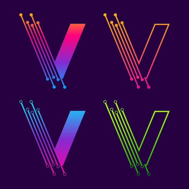 Vector letter v colorful logo design with dots linked concept for technology and digital business company