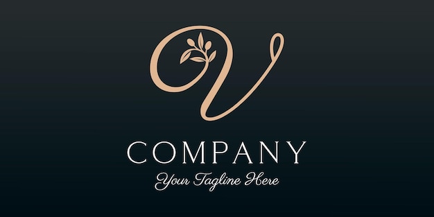 Letter V combined twig Olive oil logo design template