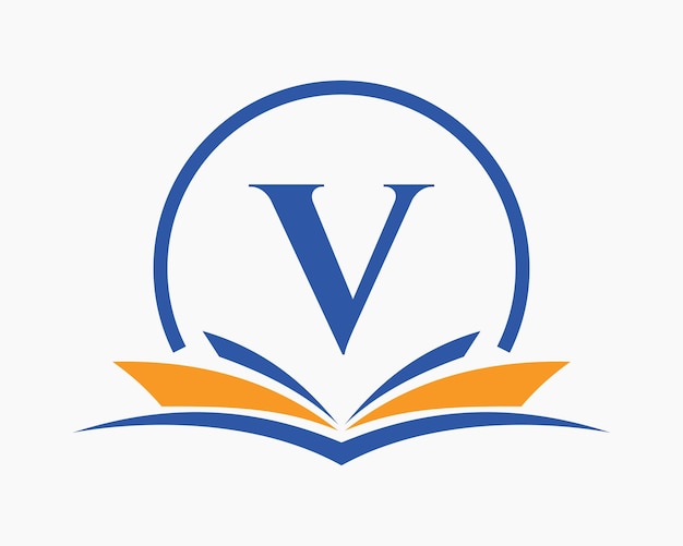 Lettera v logo dell'istruzione concetto del libro formazione carriera segno logo dell'accademia universitaria di laurea
