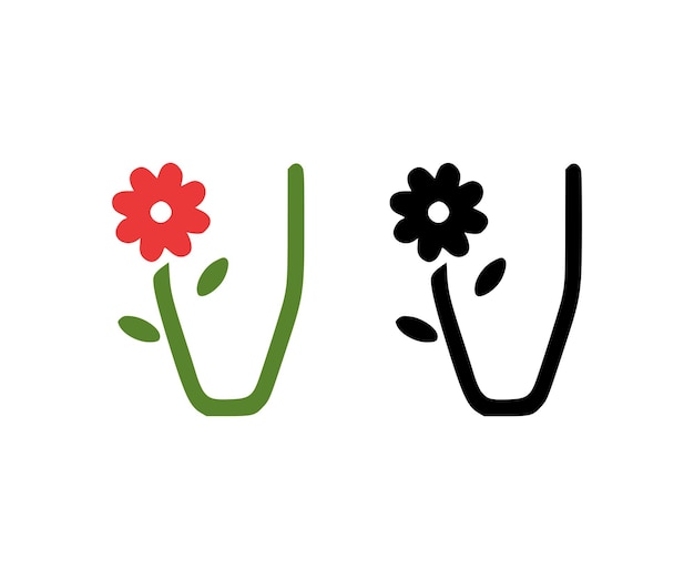 Letter V en rode bloem doodle icon