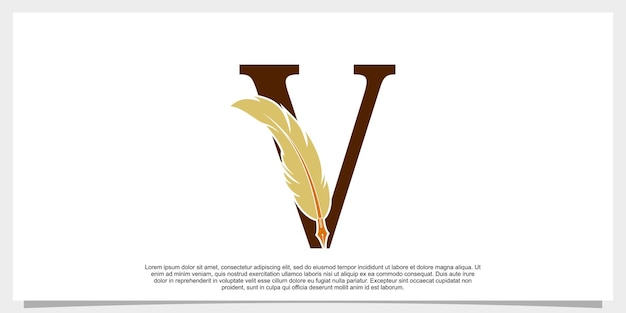 Vector letter v feather logo design with feather pen icon concept