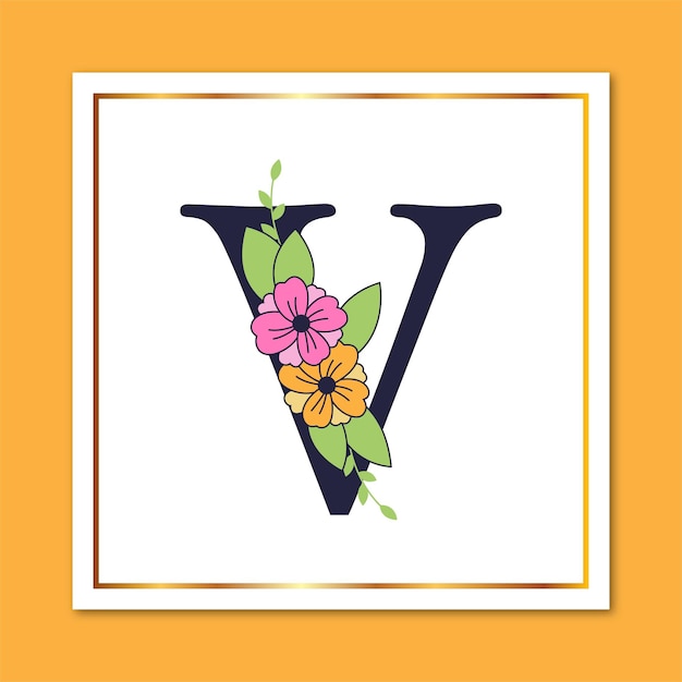 Vector letter v floral elegant decorative logo