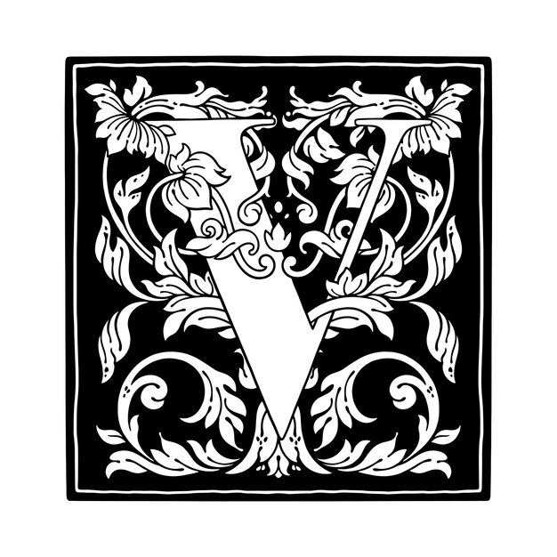 Vettore lettera v ornamento floreale alfabeto monogramma splendido logo vettoriale con lettere maiuscole floreali