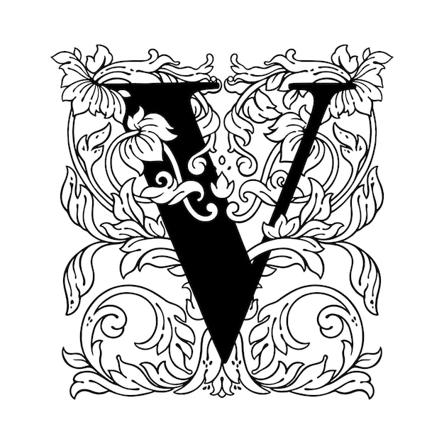 Вектор Буква v цветочный орнамент алфавит монограммы красивые цветочные заглавные буквы векторный логотип