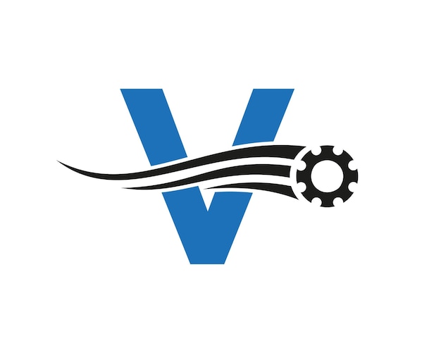 Vector letter v gear cogwheel logo automotive industrial icon gear logo car repair symbol