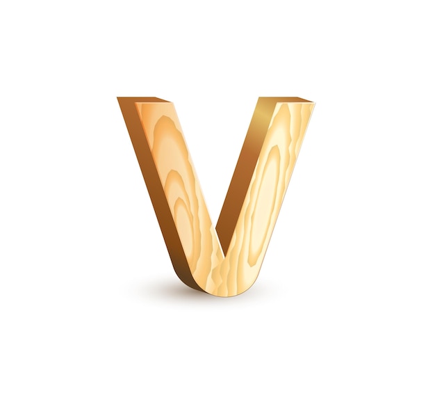 Letter V Geïsoleerde geometrische houtstructuur lettertype 3d houten materiaal type alfabet symbolen Vector illustraties