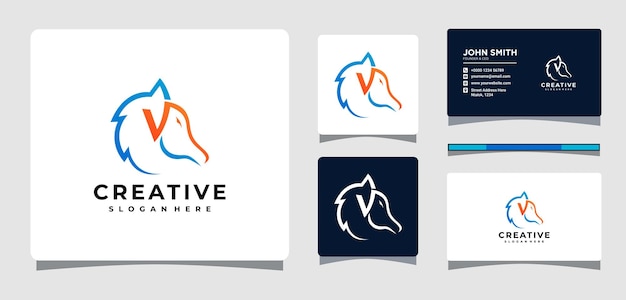 Letter v horse logo template with business card design inspiration