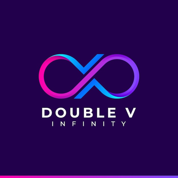 Vettore design del logo infinity della lettera v e simbolo colorato del gradiente viola blu per il marchio aziendale