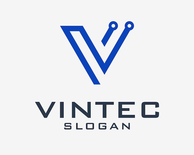 V の文字頭文字回路技術デジタル データ ネットワーク電子近代的な技術のベクトルのロゴの設計
