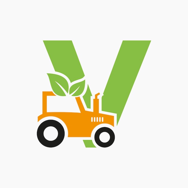 Letter V Landbouw Logo Concept Met Trekker Pictogram Vector Sjabloon Eco Farm Symbool