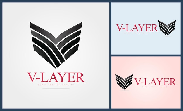 Vector letter v layer geometric shapes epaulettes modern logo set design template