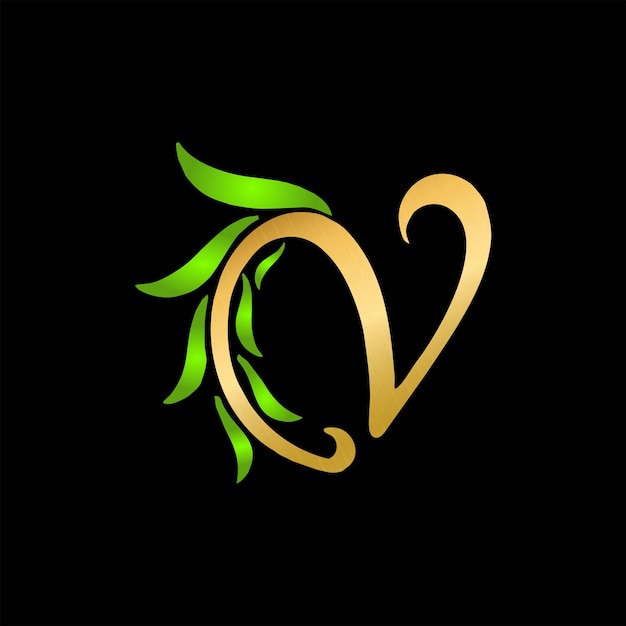 Letter V and leaf logo concept