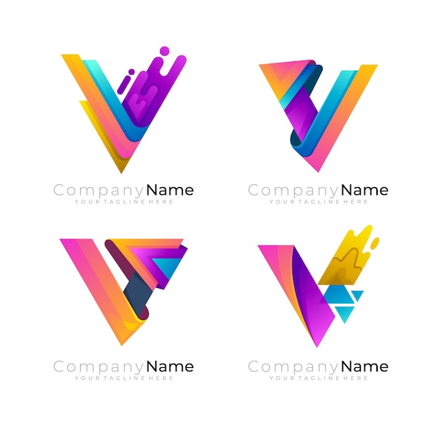 Vettore lettera v logo design combinazione set v logo vettore