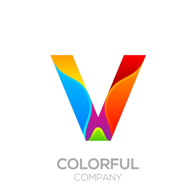 Vector letter v logo design made of stripes with glossy rainbow vibrant colorful and gradient concept