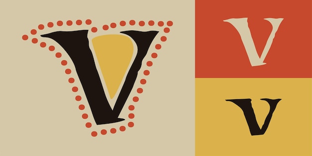 Vector letter v logo lindisfarne calligraphy in majuscule celtic anglosaxon irish style with red dots