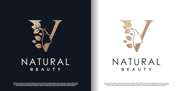 Letter v-logo met natuurlijke schoonheid concept premium vector