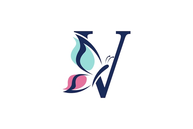 Vector letter v logo ontwerp met vlinder illustratie logo concept