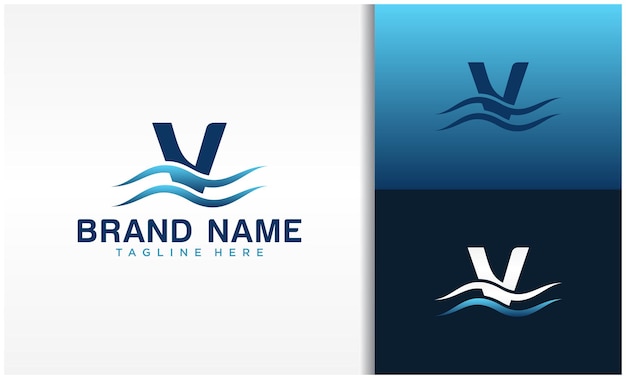 波のデザイン テンプレートと V の文字ロゴ