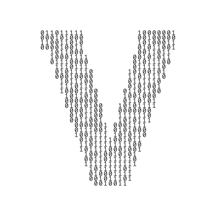 Vector letter v made from binary code digits technology background