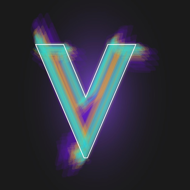 Letter V met een wit frame en helder verf-effect op een donkere achtergrond abstract Vector