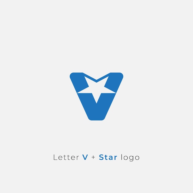 Vector letter v plus negative space one star logo