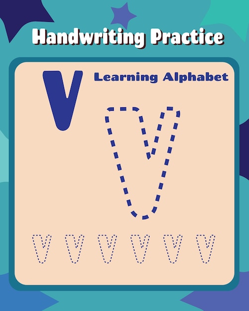 Letter V schattige kinderen kleurrijke ABC alfabet trace praktijk werkblad voor kinderen leren in afdrukbare