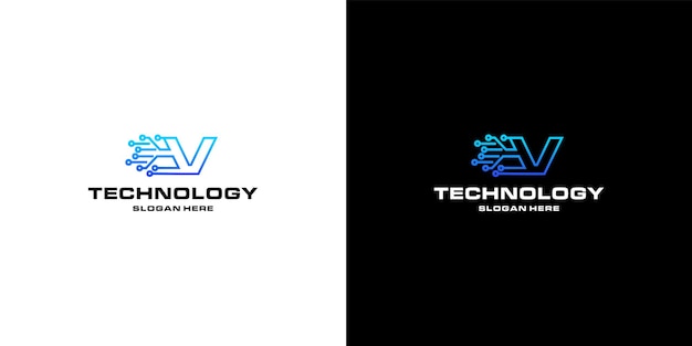 Vector letter v technology nfts logo design