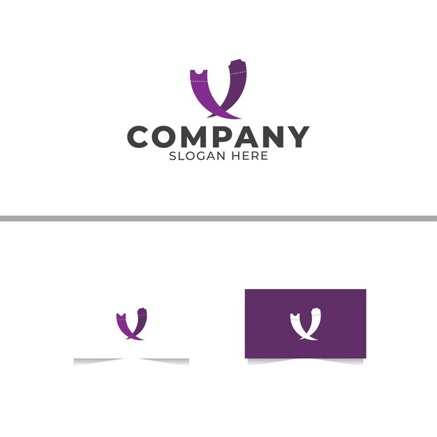 Letter V Ticket Logo Design Vector Template