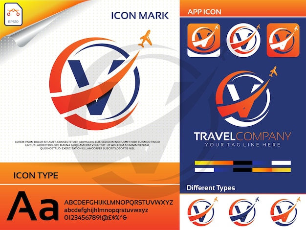 Vector letter v travel logo premium vector