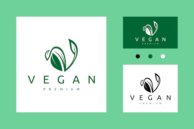 Lettera v per verdure vegetariane vegane con disegno vettoriale del logo dell'icona della foglia di piante naturali