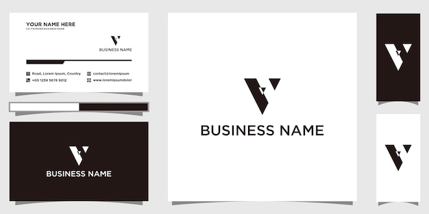 Letter V VV minimalist art monogram arrow shape logo with business card template