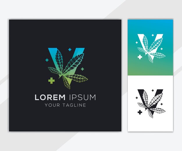 Letter V with abstract cannabis logo template