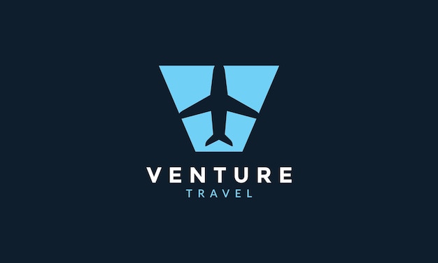 Letter v with airplane fly travel transportation logo icon vector illustration design