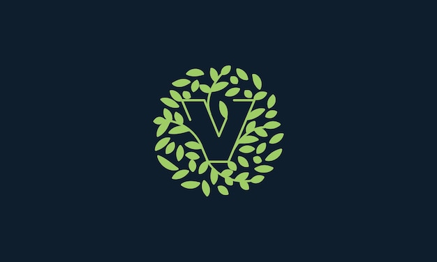 Vector letter v with leaf green garden nature ornament  logo vector icon  design