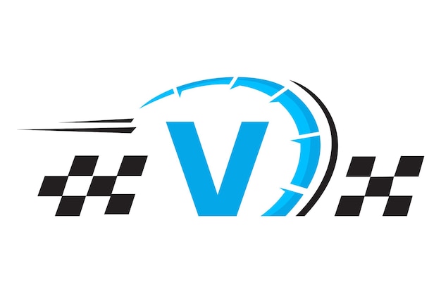 Letter V with Racing Flag Logo Speed Logo Symbol
