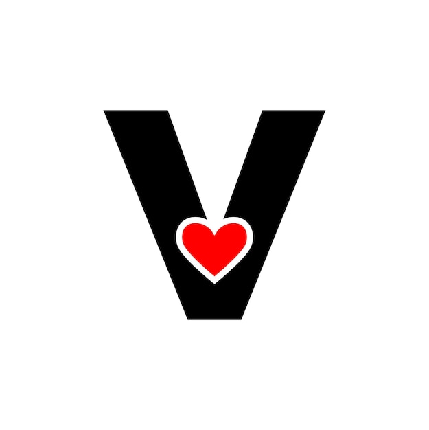 Letter V with Red heart monogram V letter icon with love