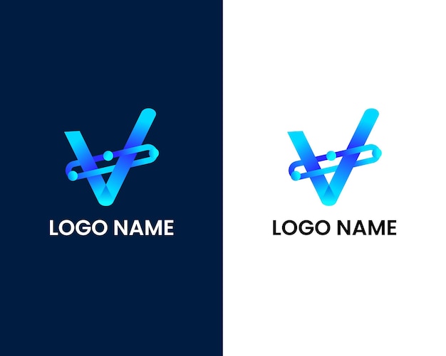 letter v with tech modern logo design template