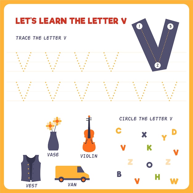 Vector letter v worksheet for kids