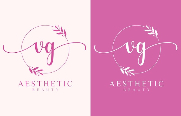 Lettera vg beauty logo con ornamento fiorito