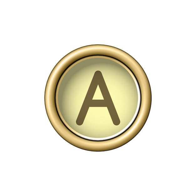 Vector letter a vintage golden typewriter button isolated on white background graphic design element for scrapbooking sticker web site symbol icon vector illustration