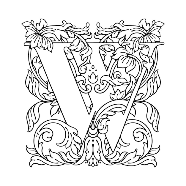 Вектор Буква w цветочный орнамент алфавит монограммы красивые цветочные заглавные буквы векторный логотип