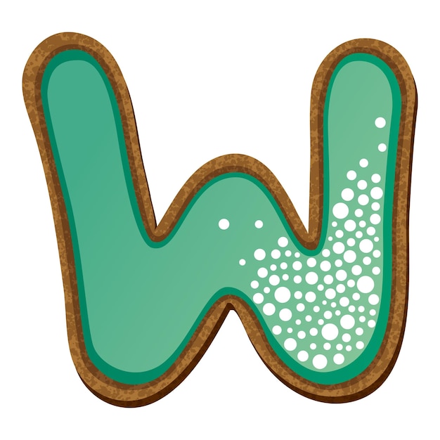 Letter w in the form of cookies with aquamarine icing alphabet vector illustration