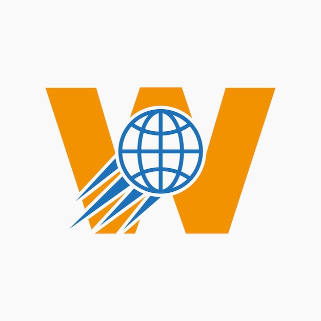 Letter W Global Logo Concept With Moving World Icon Global Logotype Symbol Vector Template